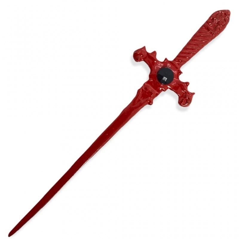 Adaga Cigana com Pedra Preta - Design Exótico em Metal Vermelho, 15 cm