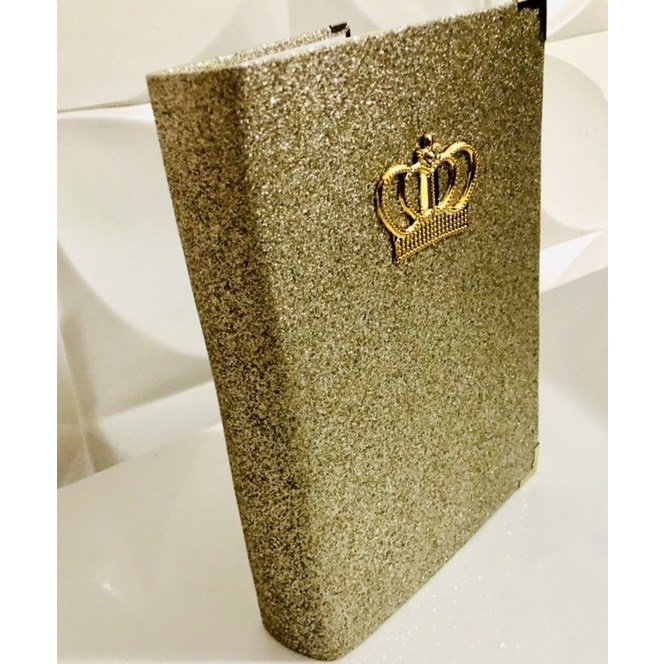 Bíblia Sagrada Glitter Dourada com Harpa e Letras em Vermelho