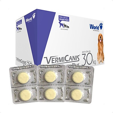 VermiCanis Plus: Vermífugo Cães 30Kg - Kit com 3 Blisters