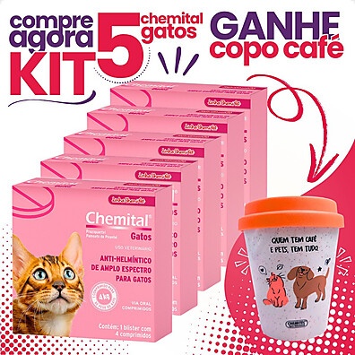 Vermífugo para Gatos Chemital: Kit com 5 + Copo!