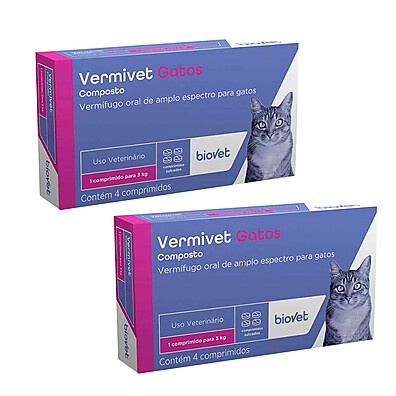 Vermífugo para Gatos: Kit 2x Vermivet Biovet 4 Comprimidos