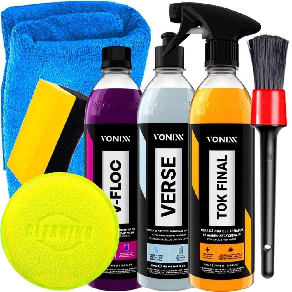 Kit Completo Vonixx V-Floc, Verse, Tok Final e Acessórios Karbox para Detalhamento Automotivo
