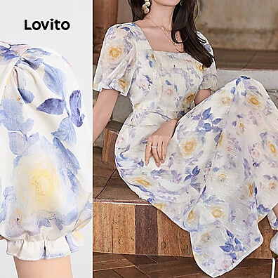 Vestido Azul Babado Lovito: Elegância Casual