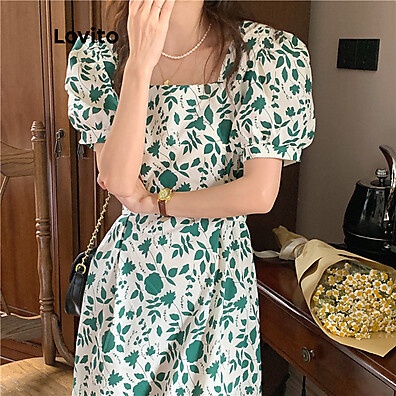 Vestido Boho Floral com Amarração nas Costas e Mangas Bufantes