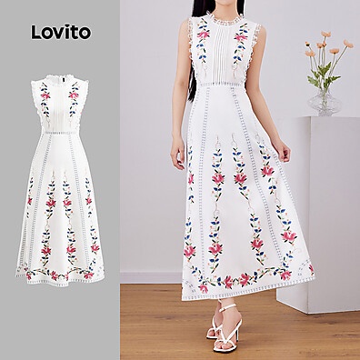 Vestido Boho Floral com Babados e Gola Alta - Estilo Lovito