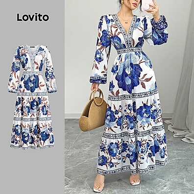 Vestido Boho Floral Lovito: Elegância Outono/Inverno