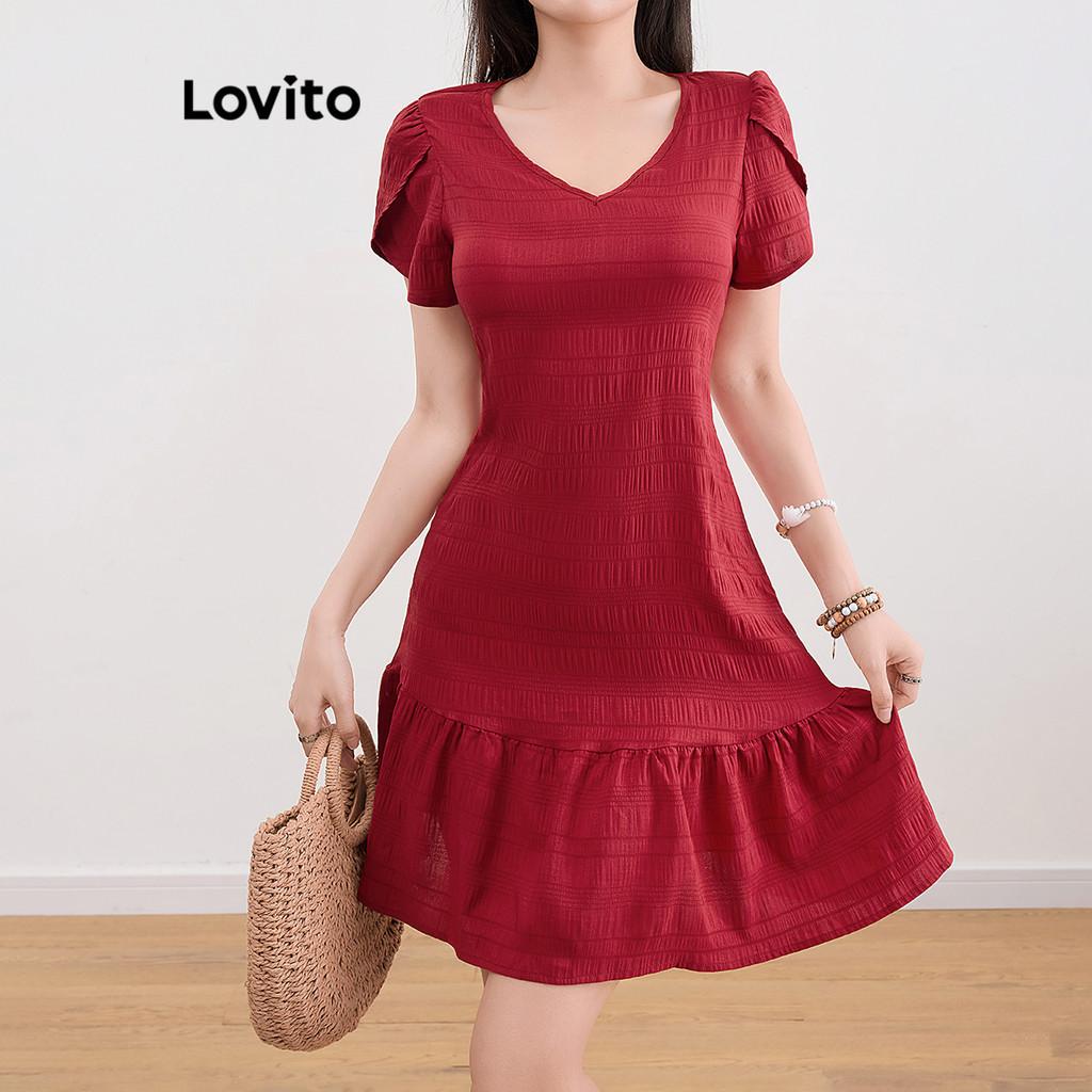 Vestido Boho Lovito com Babados e Bainha Plissada - Estilo Flounce Feminino