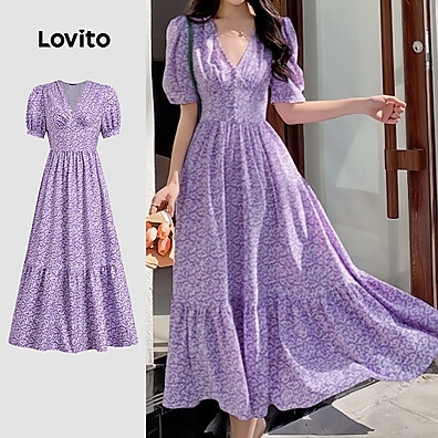Vestido Boho Roxo com Acabamento em Alface - Estilo Ditsy Floral