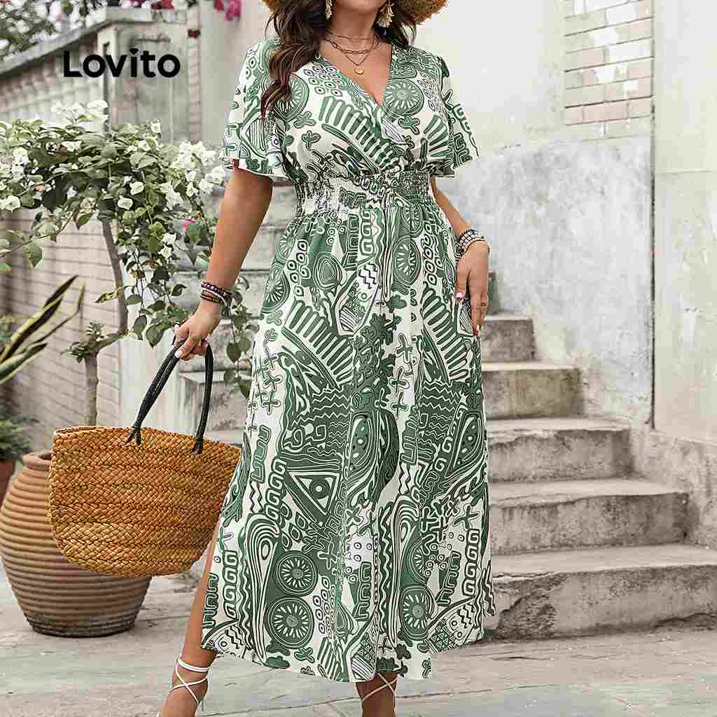 Vestido Boho Tropical Plus Size Lovito