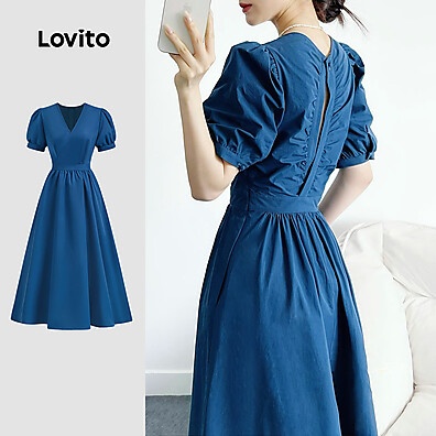 Vestido Casual Assimétrico Lovito Azul Escuro LBL28152
