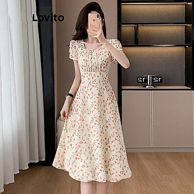 Vestido Casual Ditsy Floral Jacquard Lovito - Estilo e Conforto