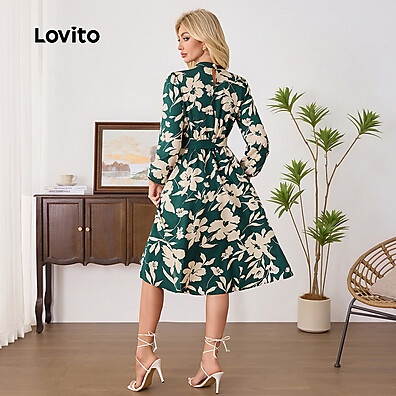 Vestido Casual Floral com Cinto Franzido Lovito – Estilo e Conforto