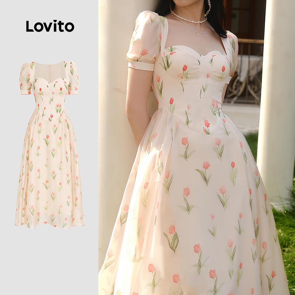 Vestido Casual Lovito com Zíper - Estilo Floral Primavera/Verão