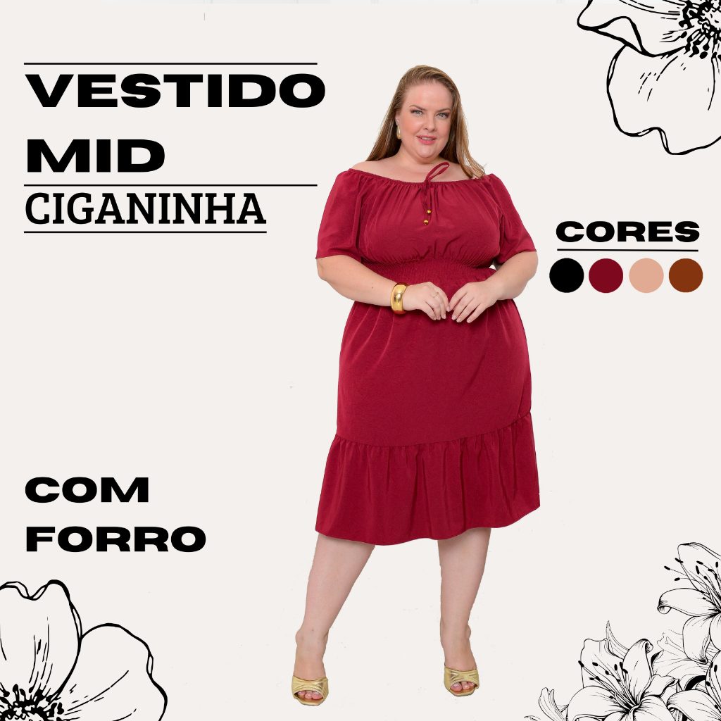 Vestido Ciganinha Midi Plus Size: Elegância Duna Premium