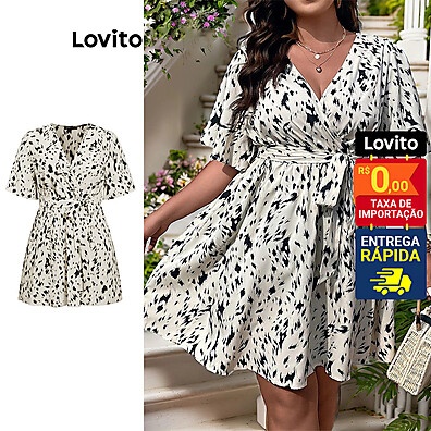 Vestido Curto Estampado com Amarração na Cintura Plus Size
