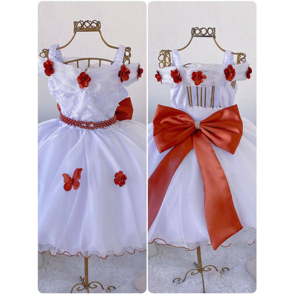 Vestido Daminha Branco Terracota: Luxo e Encanto