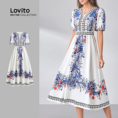 Vestido Elegante Azul e Branco com Zíper - Toque Suave