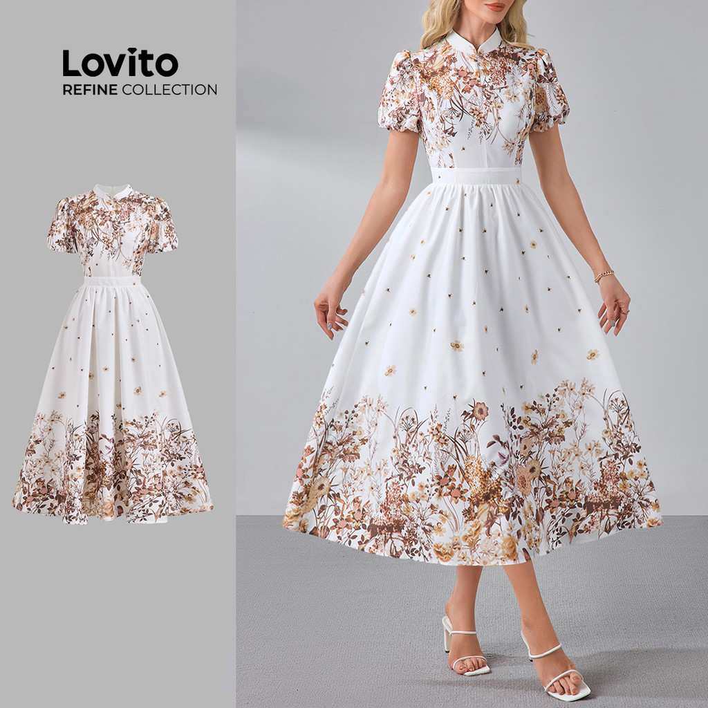 Vestido Elegante com Flores Lovito Refine - Estilo Primavera/Verão
