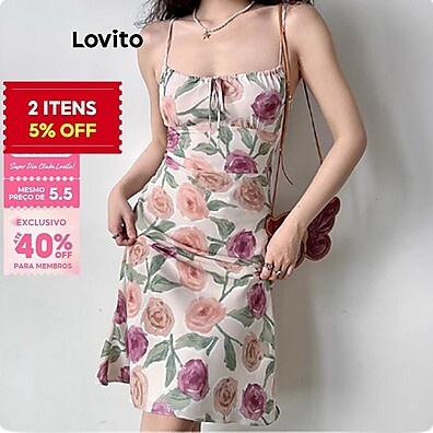 Vestido Elegante Ditsy Floral com Cadarço Lovito
