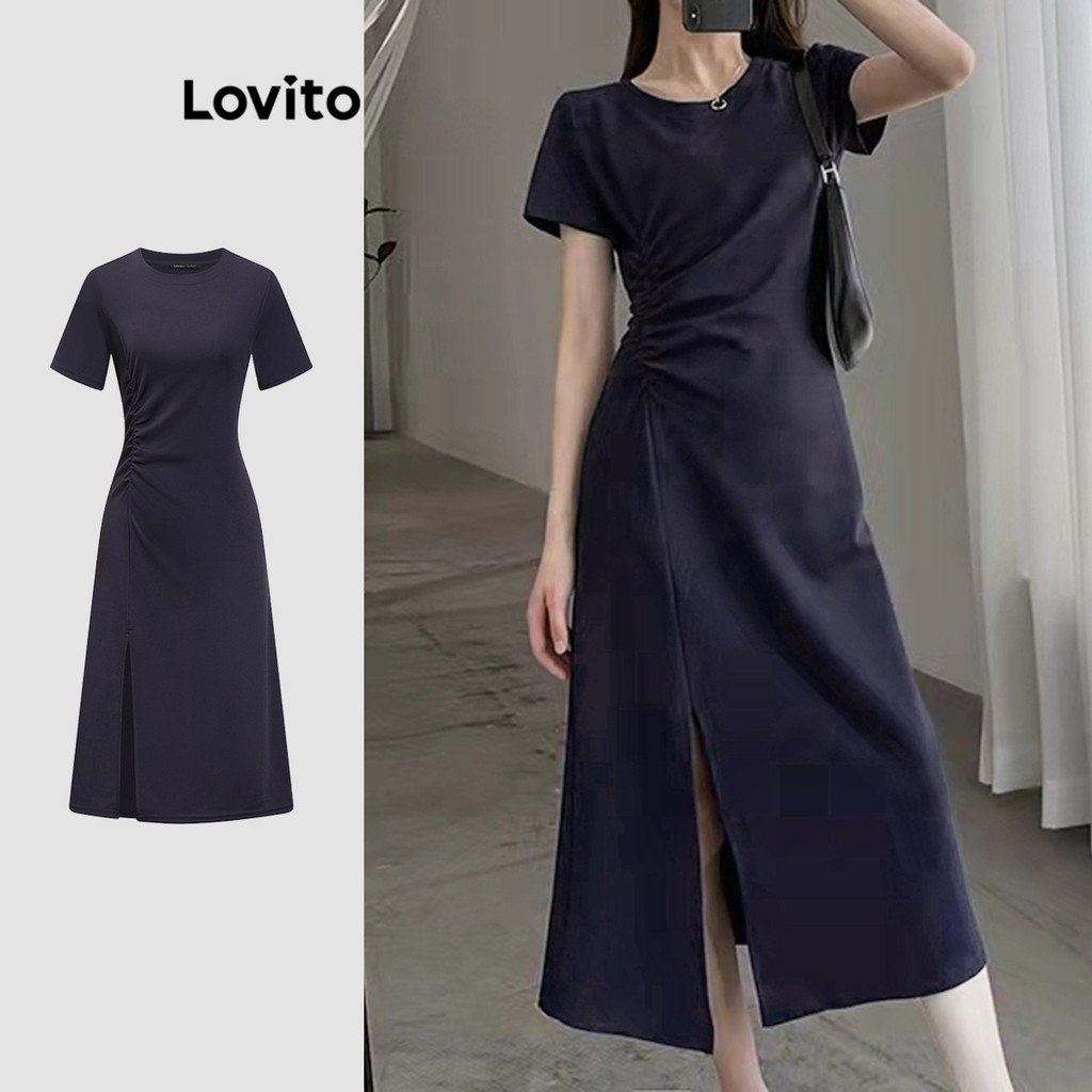 Vestido Elegante Lovito: Assimétrico e Plissado