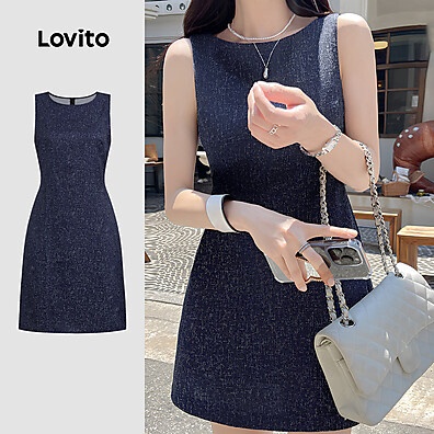 Vestido Elegante Lovito: Azul Escuro e Sofisticado