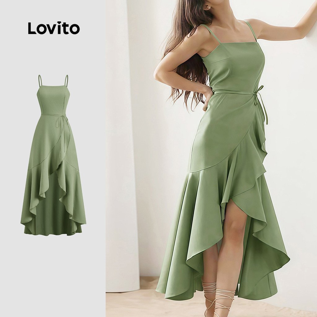 Vestido Elegante Lovito: Babados e Zíper