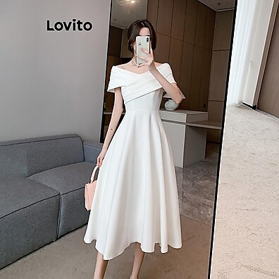 Vestido Elegante Lovito: Drapeado e Sofisticado