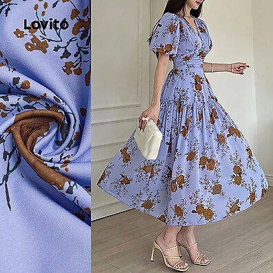 Vestido Elegante Lovito: Floral e Plissado!