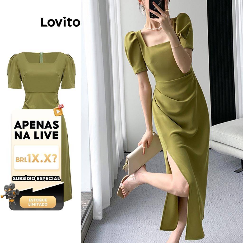 Vestido Elegante Lovito: Franzido e Sofisticado