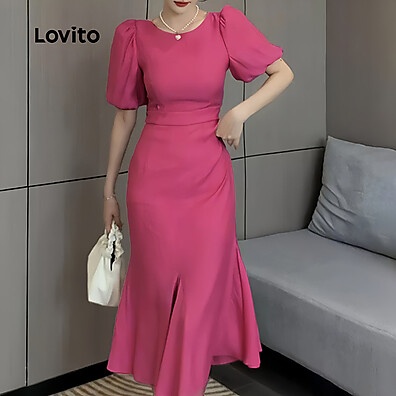 Vestido Elegante Lovito Rosa Vermelho: Sofisticação e Conforto