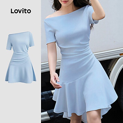 Vestido Elegante Plissado com Babados na Bainha - Lovito