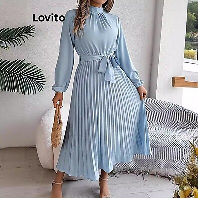 Vestido Elegante Plissado com Gravata Frontal Lovito