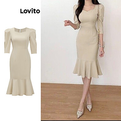 Vestido Elegante Plissado Lovito: Estilo Sereia com Conforto