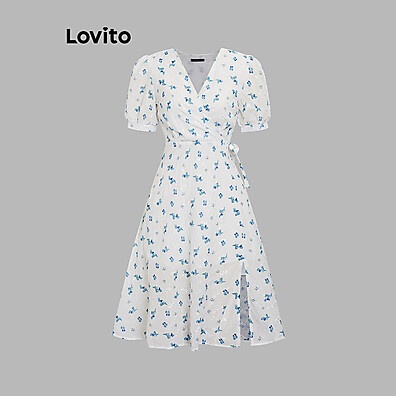 Vestido Feminino Branco com Estampa Floral e Amarração Elegante