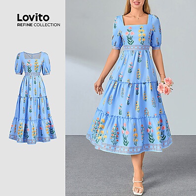 Vestido Floral Azul: Elegância em Camadas