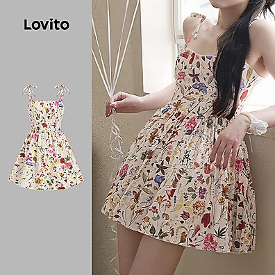 Vestido Floral Drapeado Lovito – Estilo Primavera/Verão