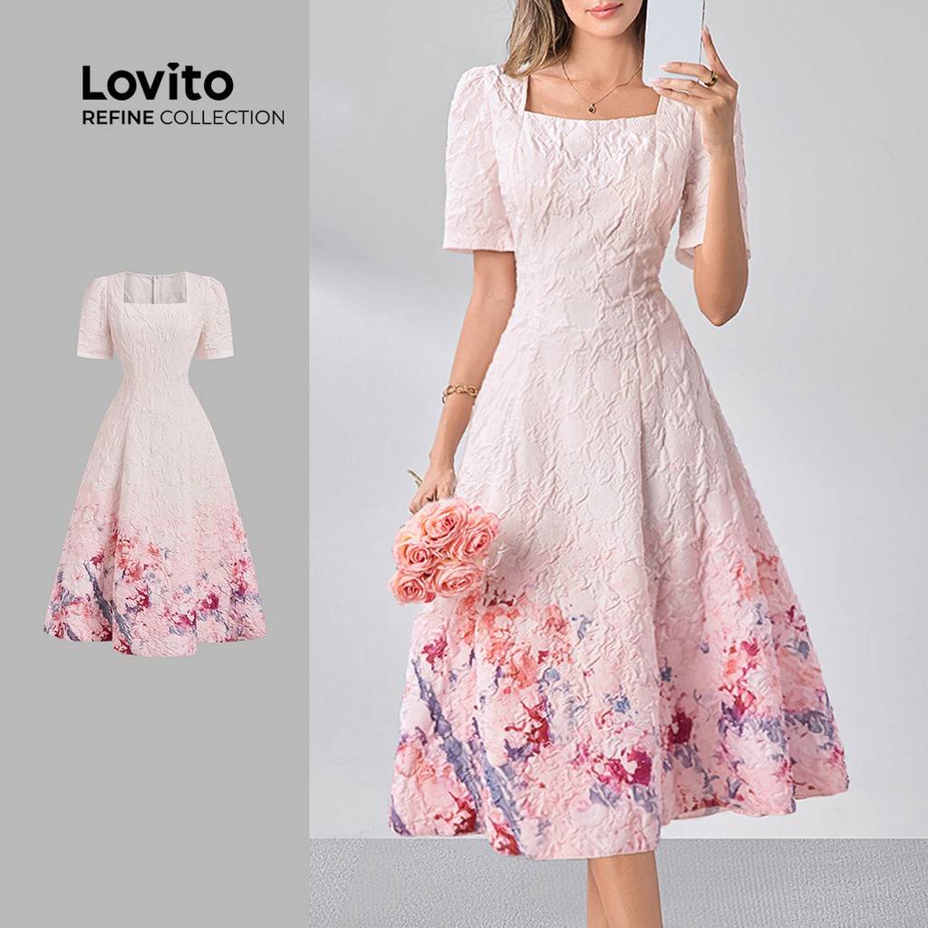 Vestido Floral Elegante: Zíper & Poliéster