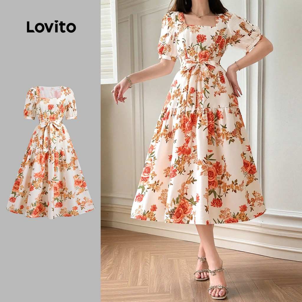 Vestido Floral Lovito: Elegância em Camadas