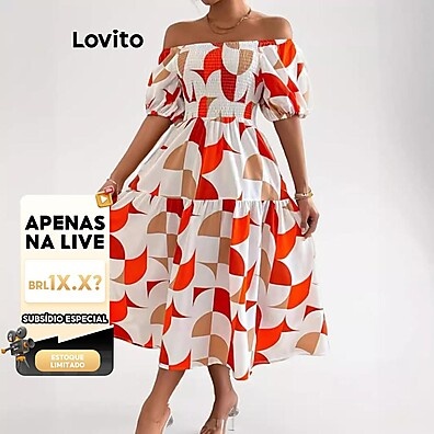 Vestido Geométrico Lovito com Bata - Estilo Elegante e Moderno