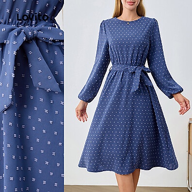 Vestido Jacquard Azul Lovito: Elegância e Sofisticação