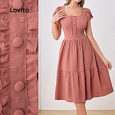 Vestido Jacquard Rosa Lovito: Elegância e Conforto