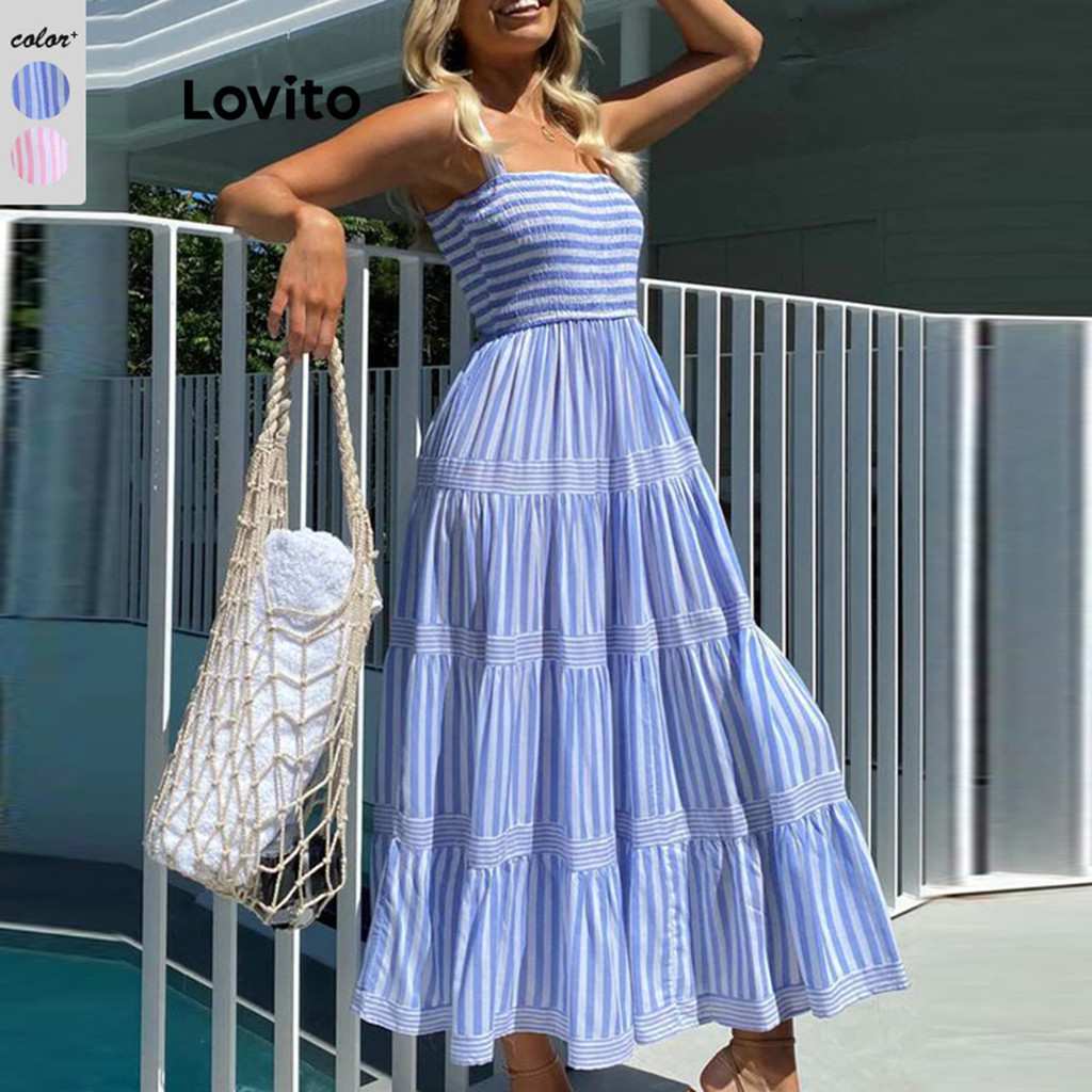 Vestido Listrado Lovito: Estilo Casual em Camadas