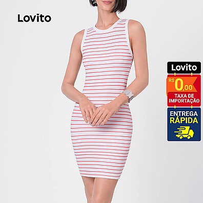 Vestido Listrado Lovito: Vermelho e Elegante