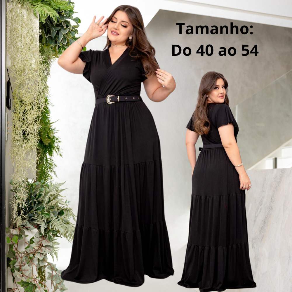 Vestido Longo Evangelico Plus Size com Cinto - Compre Aqui