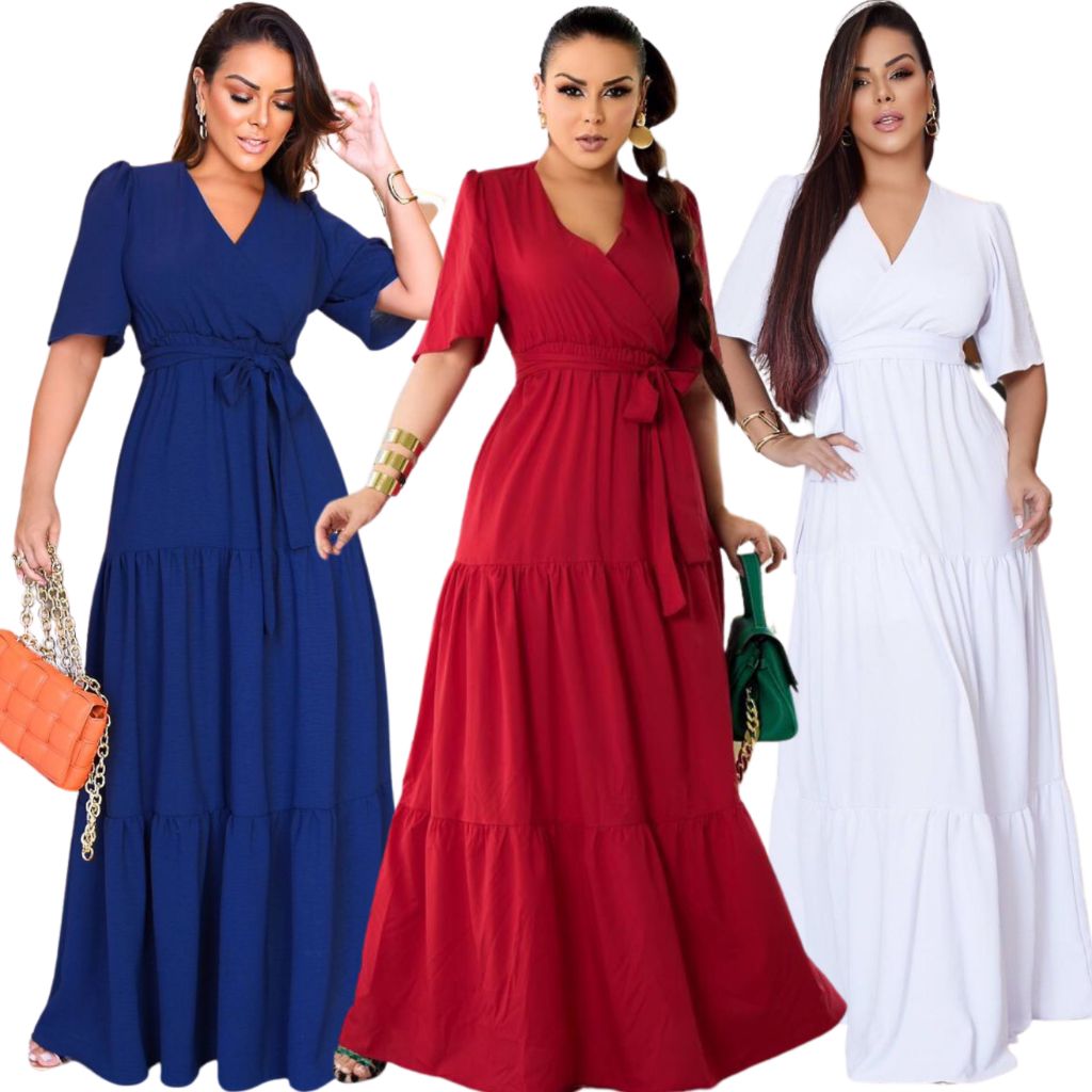 Vestido Longo Feminino com Estampa Garantida: Elegância em Tecido Crepe Duna