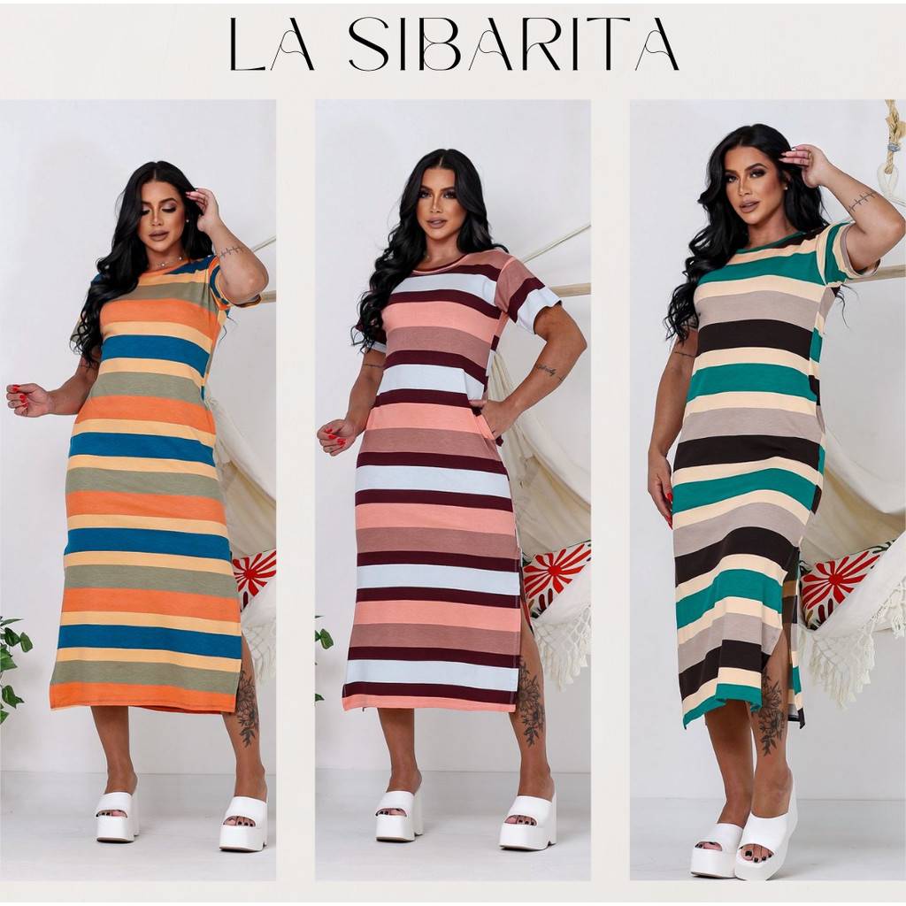 Vestido Longo Listrado com Fenda: Estilo Casual e Conforto Total