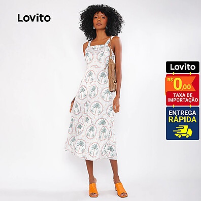 Vestido Lovito Bossa com Estampa de Plantas – Conforto e Estilo