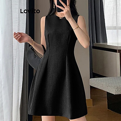 Vestido Lovito Casual com Drapeado e Estrutura Lisa