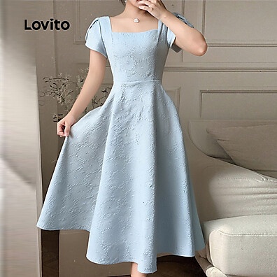 Vestido Lovito Ditsy Floral Azul Claro: Elegância Dividida na Linha Estruturada