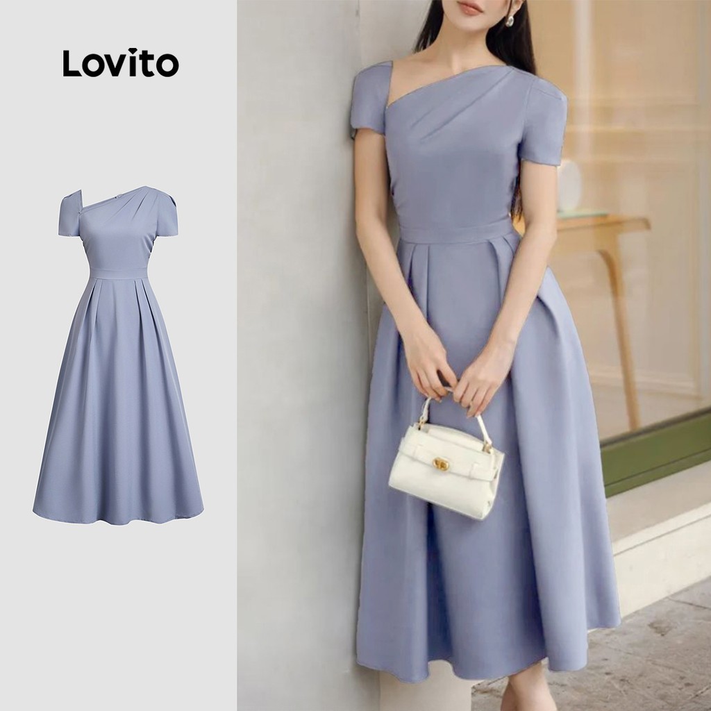 Vestido Lovito: Elegância Assimétrica em Azul